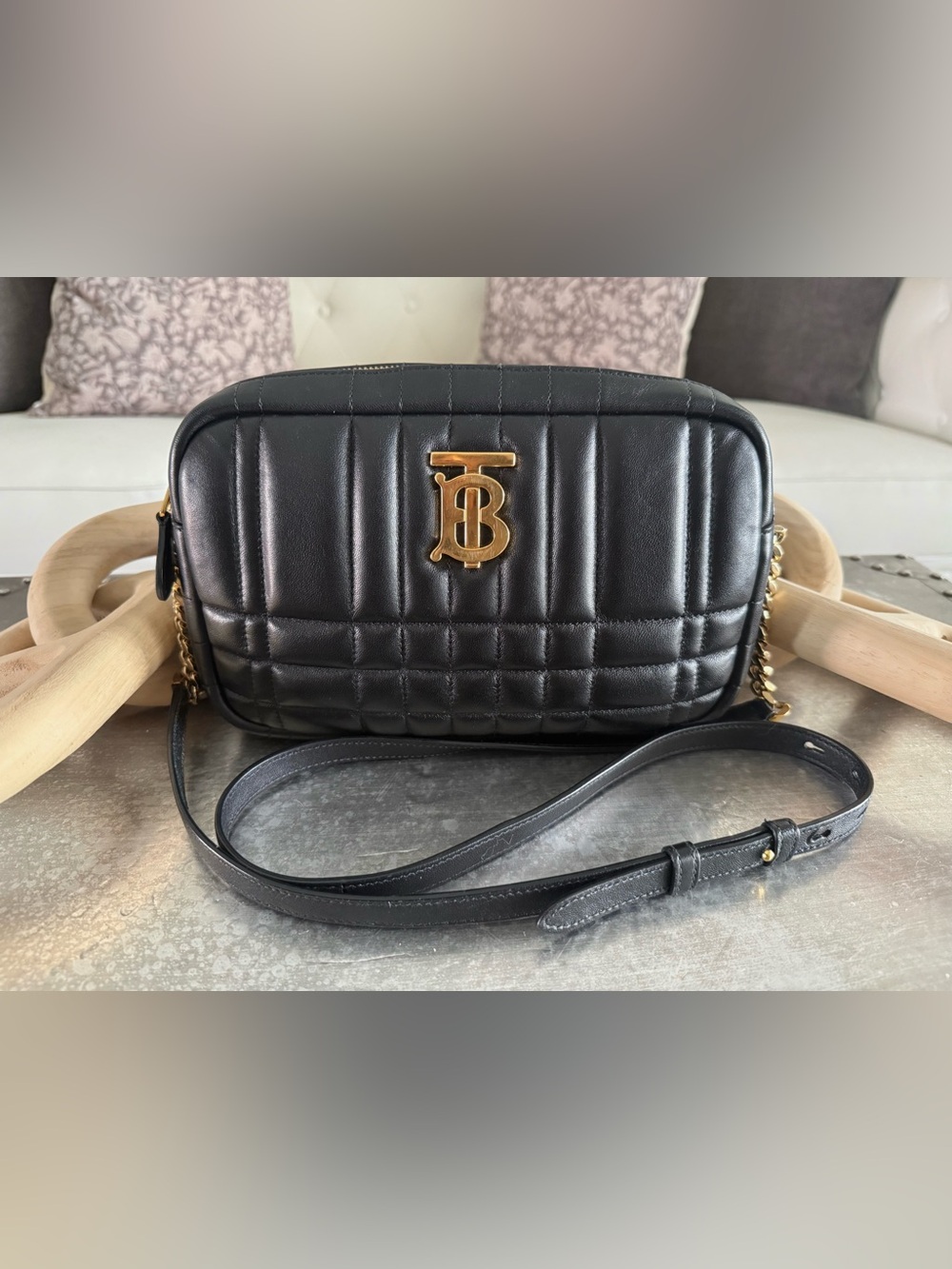 Authentic Burberry Small Lola Quilted Camera Bag - Black - Crossbody